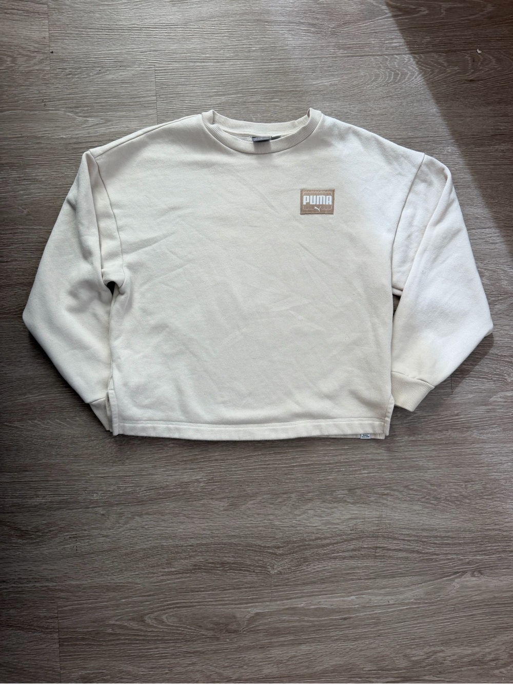 Puma Kid's Cream Crewneck Pullover with Logo Patch